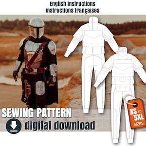 Bounty hunter flight suit and flak vest sewing pattern PDF, XS to 5XL unisex, sci-fi cosplay costume