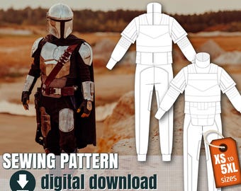 Bounty hunter flight suit and flak vest sewing pattern PDF, XS to 5XL unisex, sci-fi cosplay costume