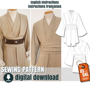 Sewing Pattern, Jedi Style tunic only, Downloadable PDF File  FR + EN