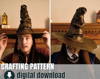 Pattern for eva foam, Sorting Hat, Grumpy Witch Hat, Downloadable PDF,  FR + EN