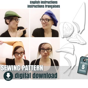 Sewing pattern, Medieval style hats, 5 different models, downloadable PDF  FR + EN