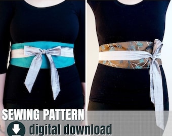 Sewing pattern, Reversible obi belt, downloadable PDF  FR + EN