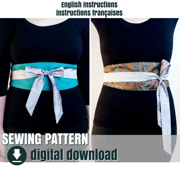 Sewing pattern, Reversible obi belt, downloadable PDF  FR + EN