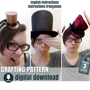 eva foam pattern, Top hat, 3 models, downloadable PDF,  FR + EN