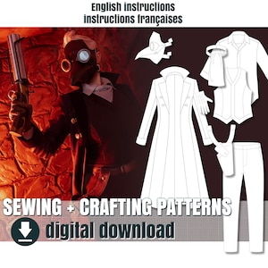 Molde de costura + artesanato, fantasia de pistoleiro, arquivo PDF para download, FR+EN