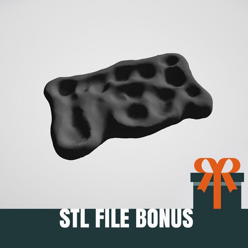 May include: A black 3D printed climbing hold with a variety of textured surfaces.  STL FILE BONUS.