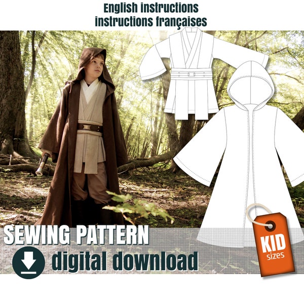 Sewing pattern for kid - BUNDLE - Jedi style costume, downloadable PDF file