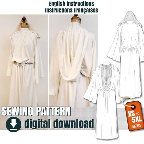 Patron de couture, costume de la princesse Leia, fichier PDF téléchargeable