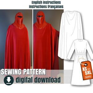 Puede incluir: Patrón de costura para una túnica roja con capucha y una túnica blanca. El patrón incluye instrucciones en inglés y francés. El patrón está disponible en tallas XS a 5XL y es una descarga digital.