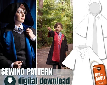 Schnittmuster, Zaubererkleid, Kind, Erwachsener, herunterladbare PDF-Datei FR + EN