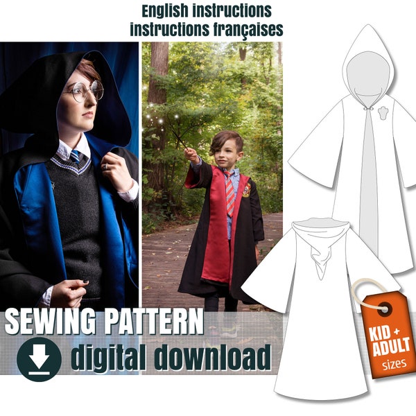 Sewing Pattern, Wizard Robe, for Kids, and Adult, Downloadable PDF File  FR + EN