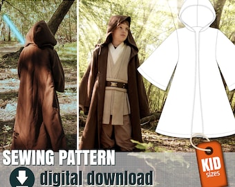 Sewing pattern for kid, Jedi style robe only, downloadable PDF file  FR + EN