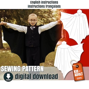 Sewing pattern, Vampire cape, kid and adult size, downloadable PDF  FR + EN