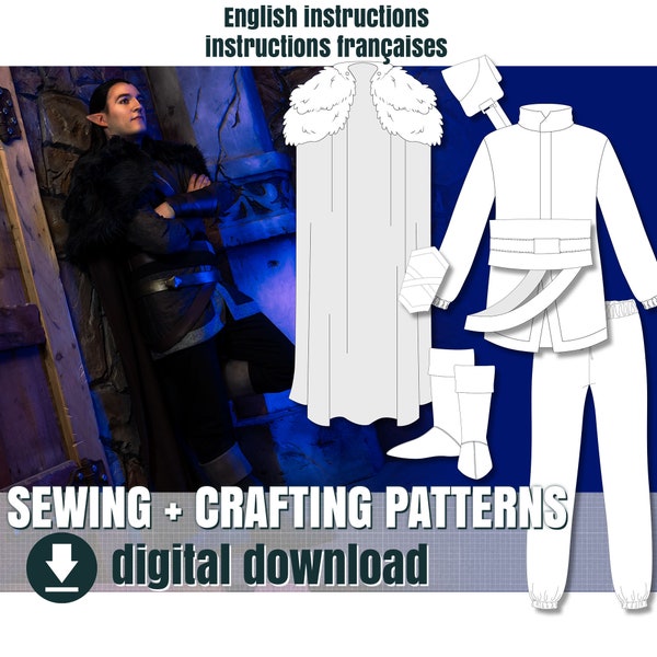 Sewing + crafting pattern, rogue costume, downloadable PDF file, FR + EN