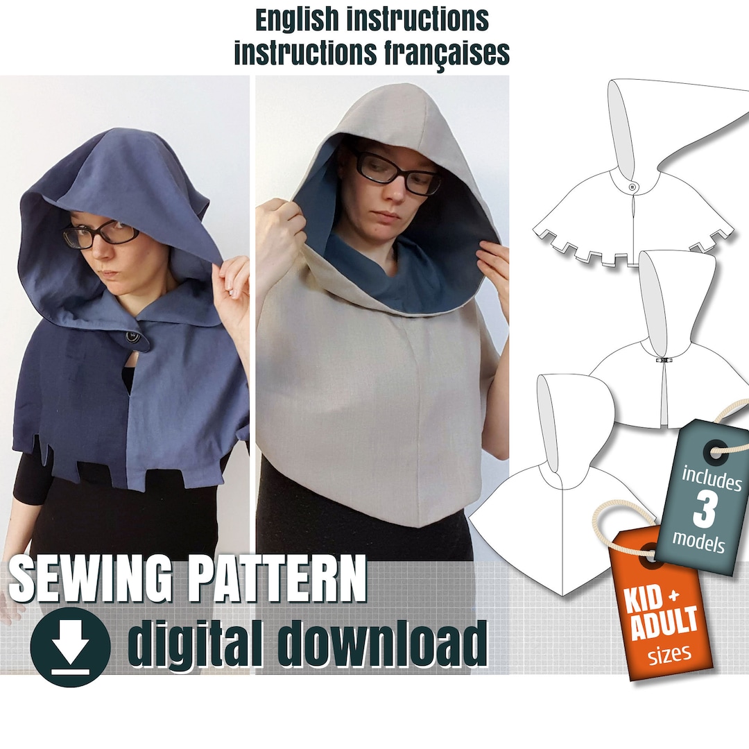 Sewing Pattern, Medieval Hooded Cowl, 3 Different Models, Downloadable ...