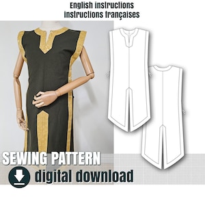 Sewing pattern, simple tabard, open on the sides, downloadable PDF file FR + EN