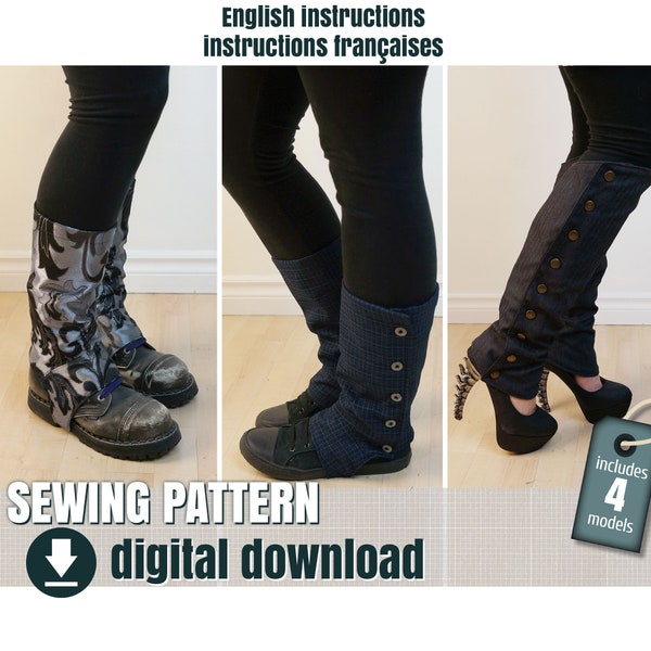 Sewing pattern, Gaiters, 4 different models, downloadable PDF  FR + EN