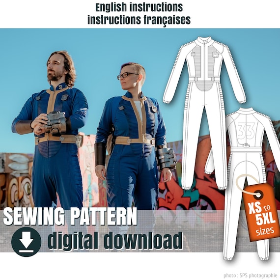 Patron couture combinaison de voûte anti-atomique PDF, homme et femme XS à 5XL, bonus 3D et broderie