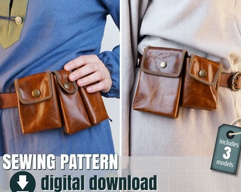 Patron de couture, Pochette à ceinture, 3 modèles différents, fichier PDF téléchargeable  FR + EN