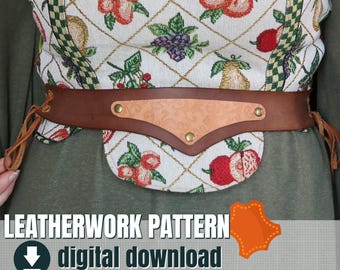 Pattern for leather, laced belt, adjustable, Downloadable PDF,  FR + EN