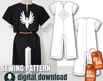 Sewing pattern, Templar tabard, downloadable PDF file FR + EN