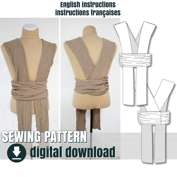 Sewing Pattern, Jedi Style Sash and tabard, Downloadable PDF File  FR + EN