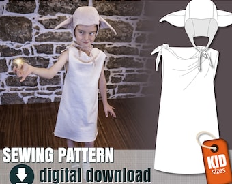 Patrón de costura para niños - Disfraz de Dobby, el elfo doméstico, archivo PDF descargable FR + EN