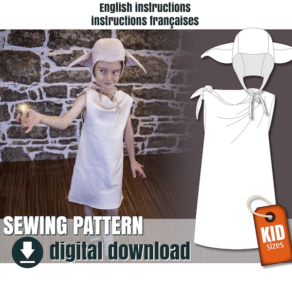 Sewing pattern kid costume - Dobby, the house elf, downloadable PDF file  FR + EN