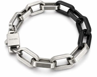 Pulsera de acero inoxidable mate / Joyería minimalista para el día a día / Pulsera unisex de plata / Eslabones ovalados llamativos