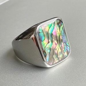 Square Shell Signet Ring, Mens Bulky Rings, Silver Rings, Fashion Ring