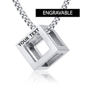 Small Cube Geometric Pendant Necklace | Stainless Steel Jewelry | Modern Minimalist Pendant