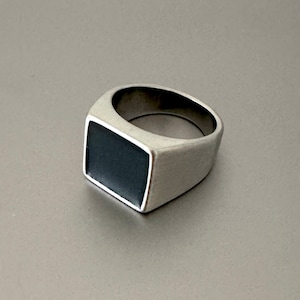 Man Ring | Black Square Enamel | Polished Stainless Steel