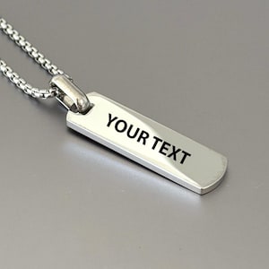 Engraved Pendant Necklace | Personalized Jewelry | Custom Silver Pendant | Rectangle Tag