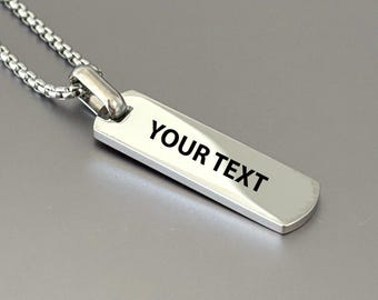 Collar con colgante grabado / Joyería personalizada / Colgante de plata personalizado / Etiqueta rectangular