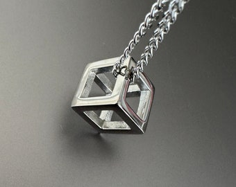 Men's Hollow Cube Pendant Necklace