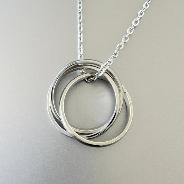 Interlocking Triple Ring Pendant Necklace | Stainless Steel | Waterproof