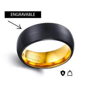 Personalisierte Hartmetall-Ring | Gebürstet Schwarz Matt Finish mit 14k Gold | 8mm