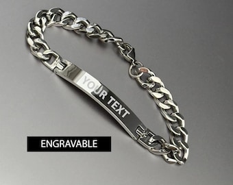 Men's Engraved Stainless Steel Chain Bracelet - Personalized Jewelry Gift