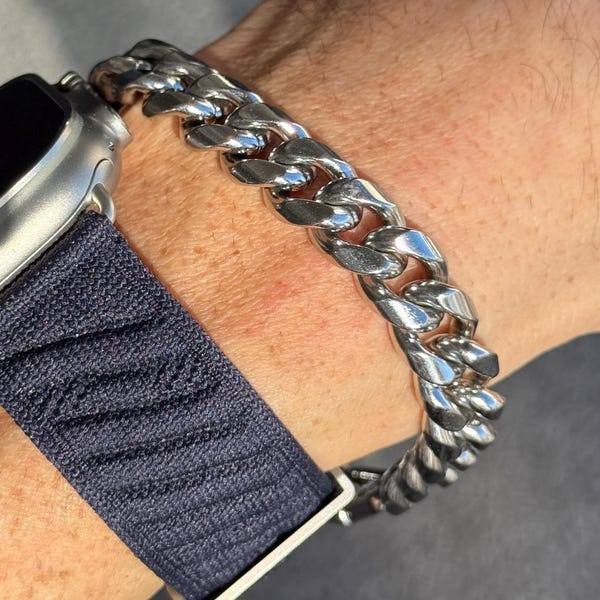 12mm Personalized Silver Stainless Steel Cuban Chain Bracelet: Engraved Initials