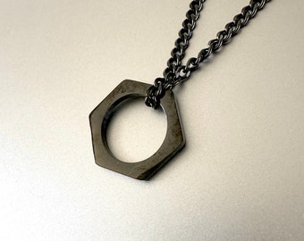 Hexagon Pendant Necklace Silver / Black