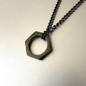 Hexagon Pendant Necklace Silver / Black Black