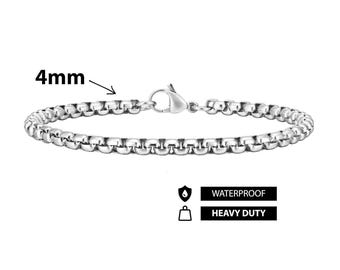 Pulsera de acero inoxidable con cadena de caja de 4 mm para hombre y mujer / Resistente al agua
