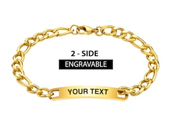 Pulsera de identificación con baño de oro de 18 quilates, grabable y personalizada de PAXPARIS / Resistente al agua