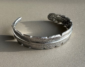 Men's Jewelry Gift:  Feather Cuff Bracelet Stainless Steel