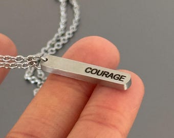 Personalized Engraved Silver Bar Necklace: Brushed Stainless Steel Pendant
