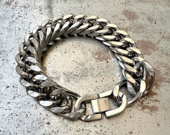 Chunky Silver Stainless Steel Chain Link Bracelet for Men