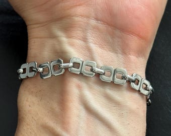 Pulsera de acero inoxidable / Joyería minimalista para el día a día / Pulsera unisex de plata / Eslabones cuadrados planos