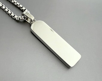 Collar con colgante grabado / Joyería personalizada / Colgante de plata personalizado / Barra plana pequeña