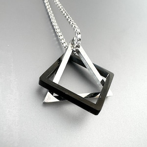 Mens Geometric Interlocking Triangle Square Pendant Necklace