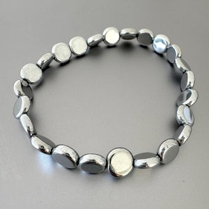Stainless Steel Bracelet | Minimalist Everyday Jewelry | Unisex Silver Bracelet | Elastic Hematite Stone